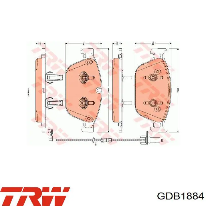 Купити GDB1884 TRW Колодки гальмівні передні, дискові
