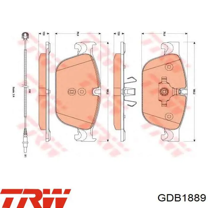 GDB1889 TRW колодки гальмівні передні, дискові