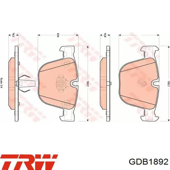 GDB1892 TRW колодки гальмові задні, дискові