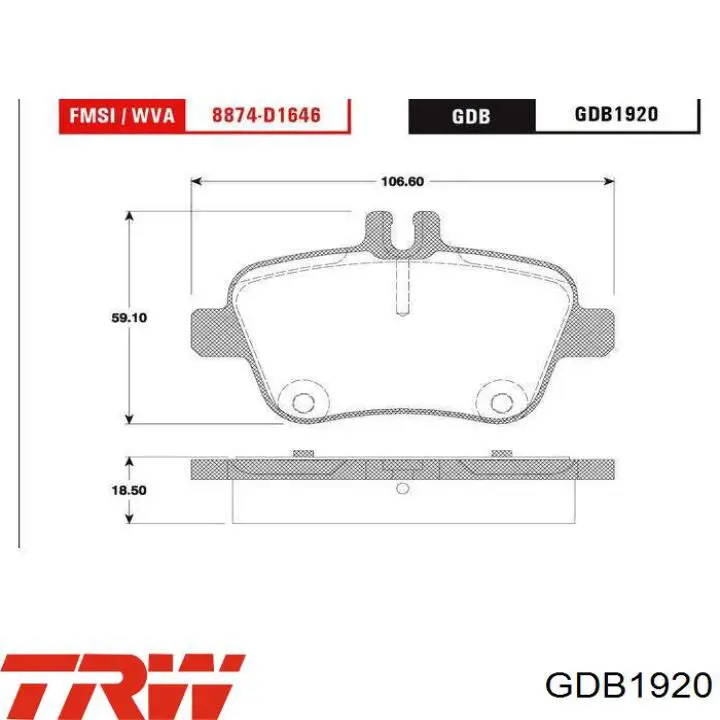 Задні гальмівні колодки GDB1920 TRW
