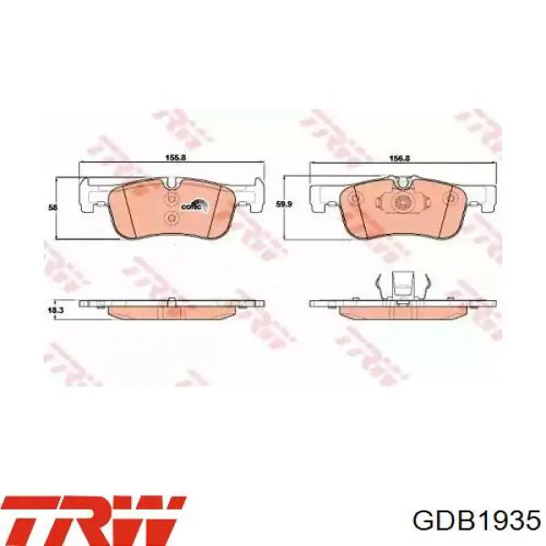 Передні тормозні колодки GDB1935 TRW
