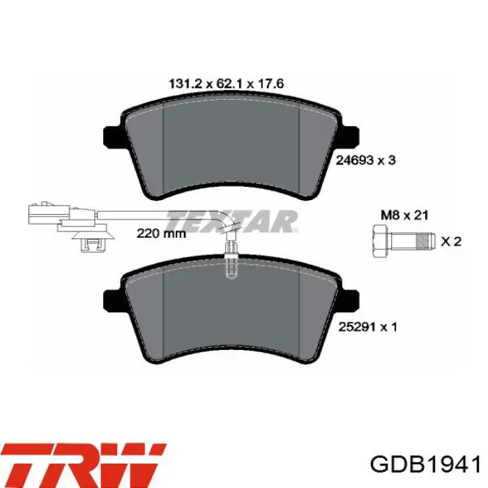 Передні тормозні колодки GDB1941 TRW