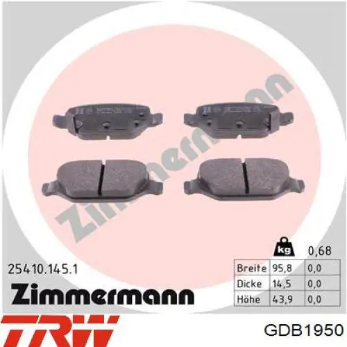 Задні гальмівні колодки TRW GDB1950 ціна, від 25.53 USD