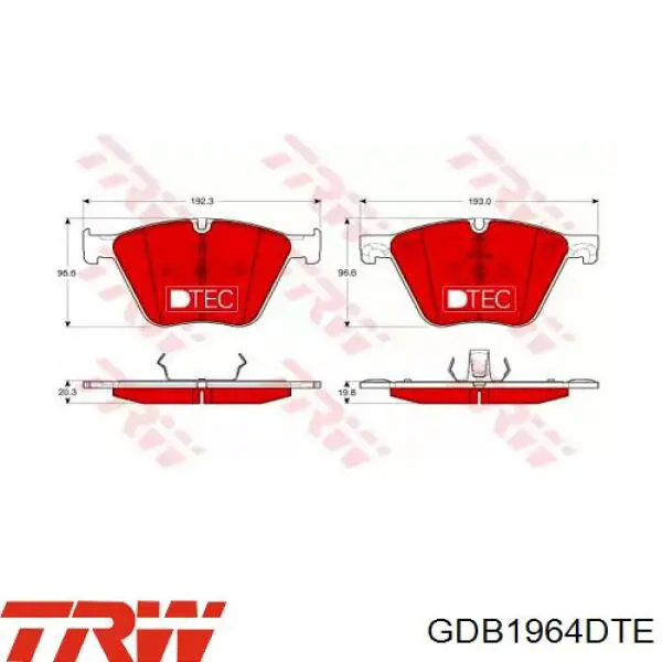Купити GDB1964DTE TRW Колодки гальмівні передні, дискові