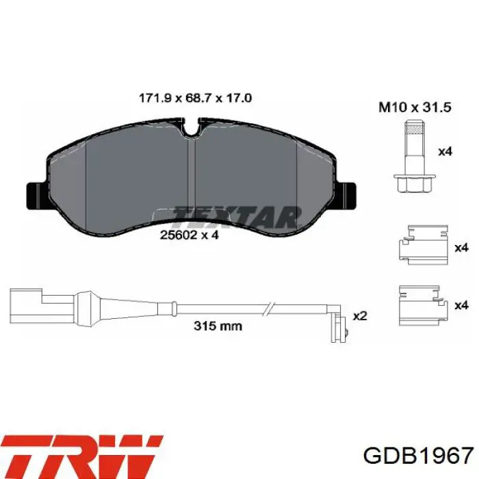 Купити GDB1967 TRW Колодки гальмівні передні, дискові