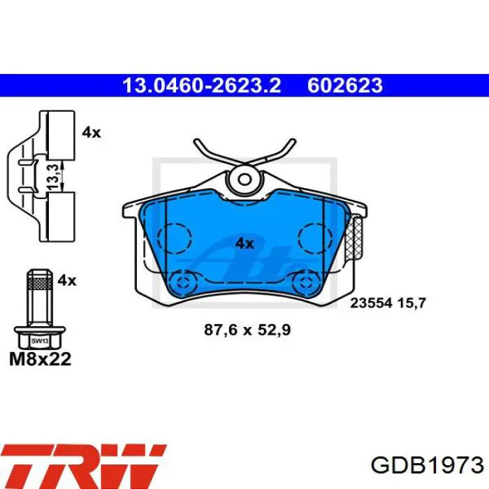 Задні гальмівні колодки GDB1973 TRW