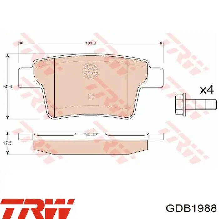 Купити GDB1988 TRW Задні колодки