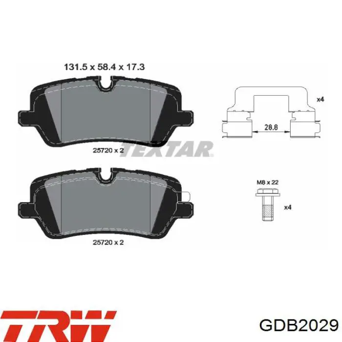 GDB2029 TRW Колодки гальмівні задні, дискові