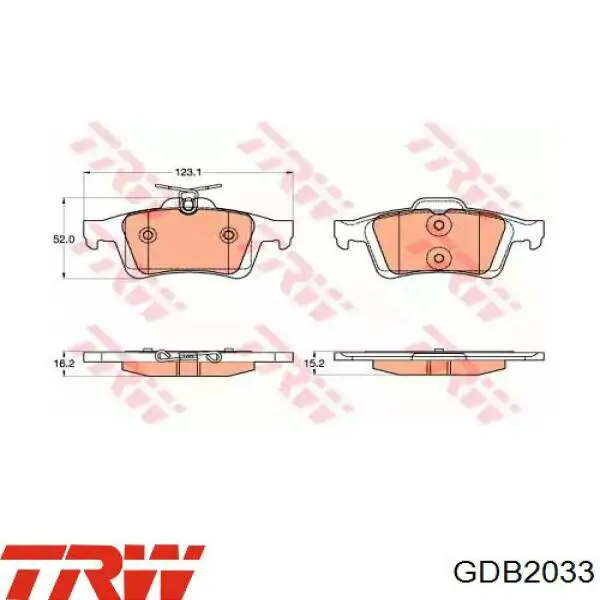Задні гальмівні колодки GDB2033 TRW