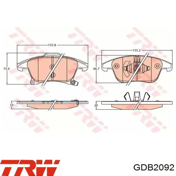 Купити GDB2092 TRW Колодки гальмівні передні, дискові