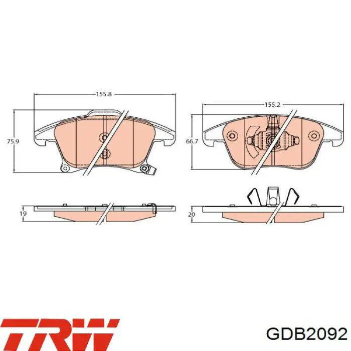 Колодки гальмівні передні, дискові GDB2092 TRW