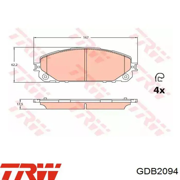 GDB2094 TRW Передні гальмівні колодки