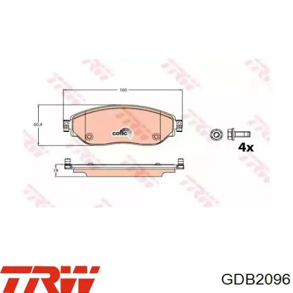 Купити GDB2096 TRW Колодки гальмівні передні, дискові