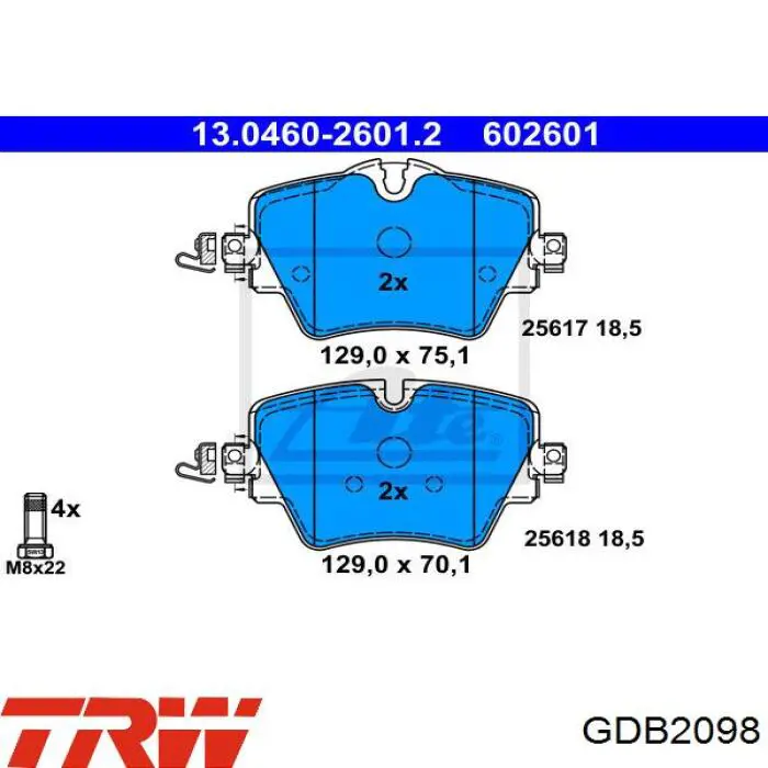 Купити GDB2098 TRW Колодки гальмівні передні, дискові