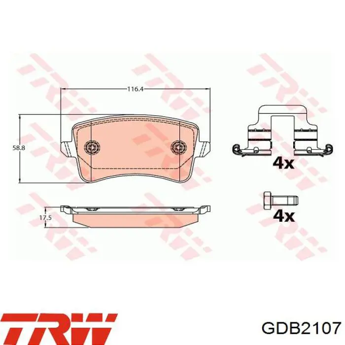 GDB2107 TRW Колодки гальмівні задні, дискові