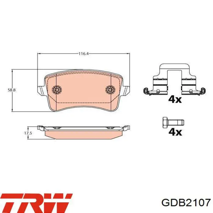 Задні гальмівні колодки TRW GDB2107 ціна, від 38.48 USD