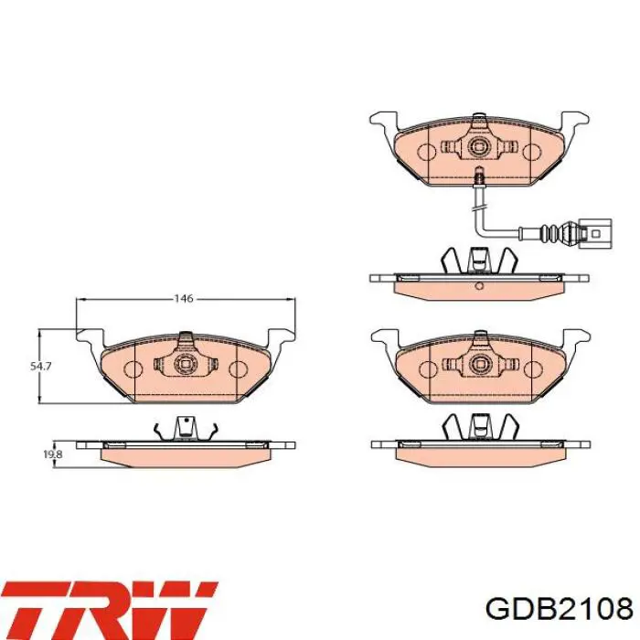 Передні тормозні колодки GDB2108 TRW