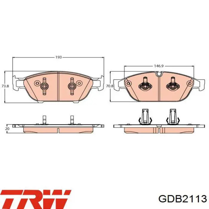 Колодки гальмівні передні, дискові GDB2113 TRW