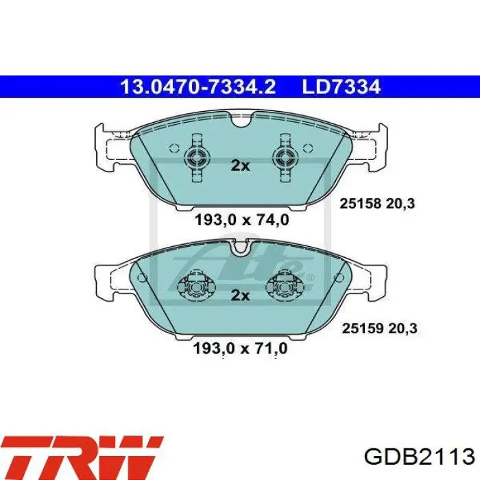Купити GDB2113 TRW Колодки гальмівні передні, дискові