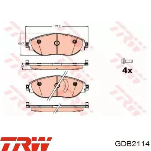 Передні тормозні колодки GDB2114 TRW