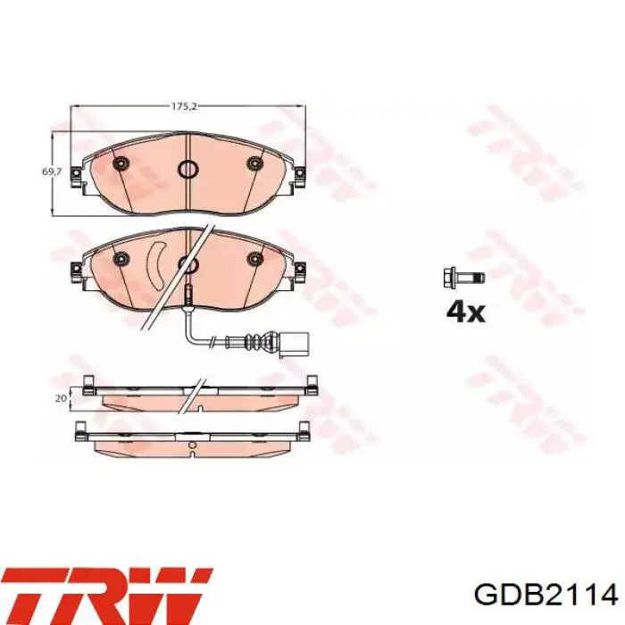 Колодки гальмівні передні, дискові GDB2114 TRW