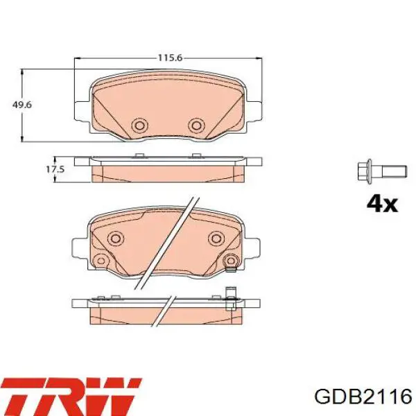 GDB2116 TRW колодки гальмові задні, дискові