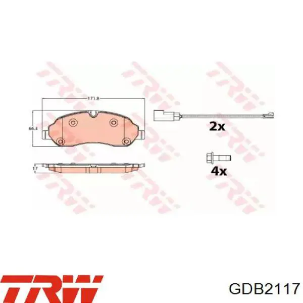 Купити GDB2117 TRW Колодки гальмівні передні, дискові