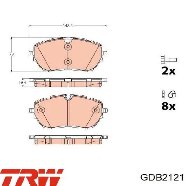 Купити GDB2121 TRW Колодки гальмівні передні, дискові