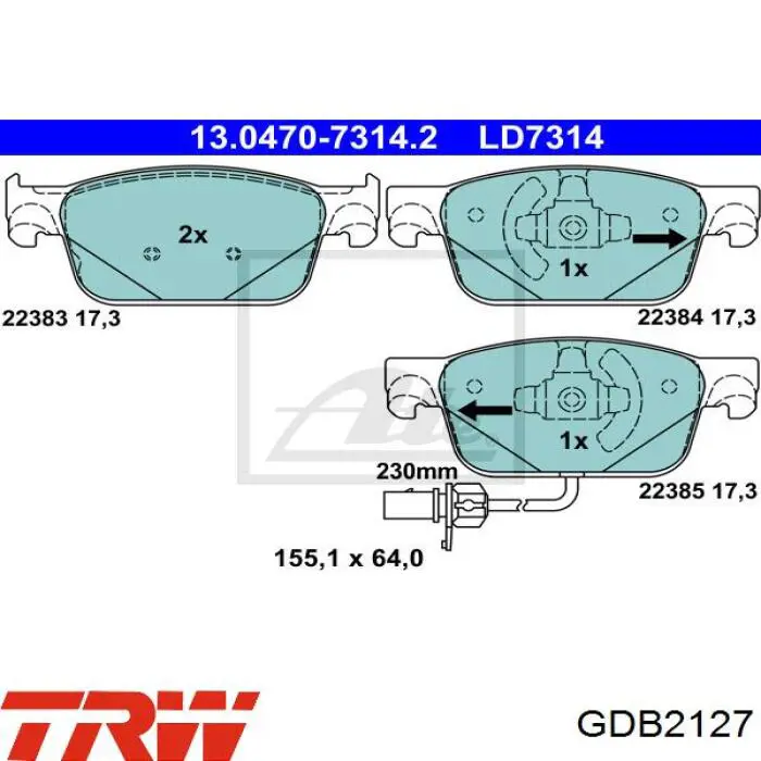 Передні тормозні колодки GDB2127 TRW
