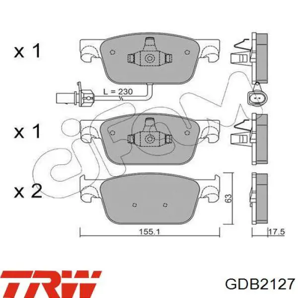 Купити GDB2127 TRW Колодки гальмівні передні, дискові