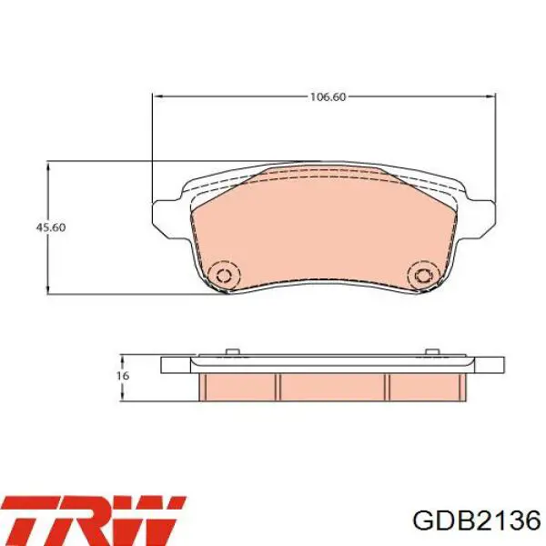 GDB2136 TRW колодки гальмові задні, дискові