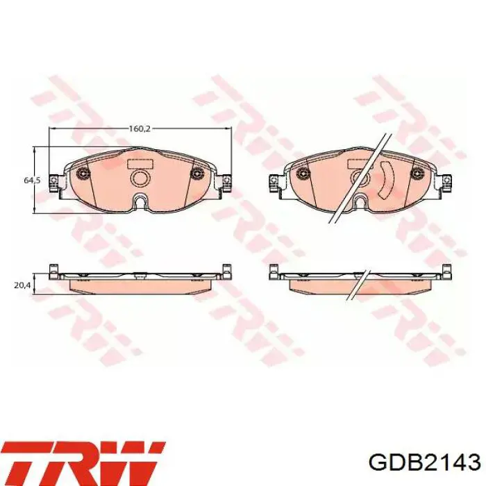 Купити GDB2143 TRW Колодки гальмівні передні, дискові