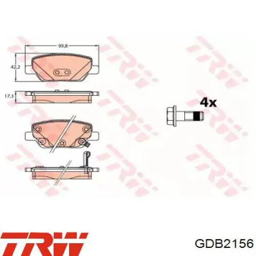 GDB2156 TRW колодки гальмові задні, дискові