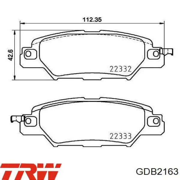 Колодки гальмові задні, дискові GDB2163 TRW