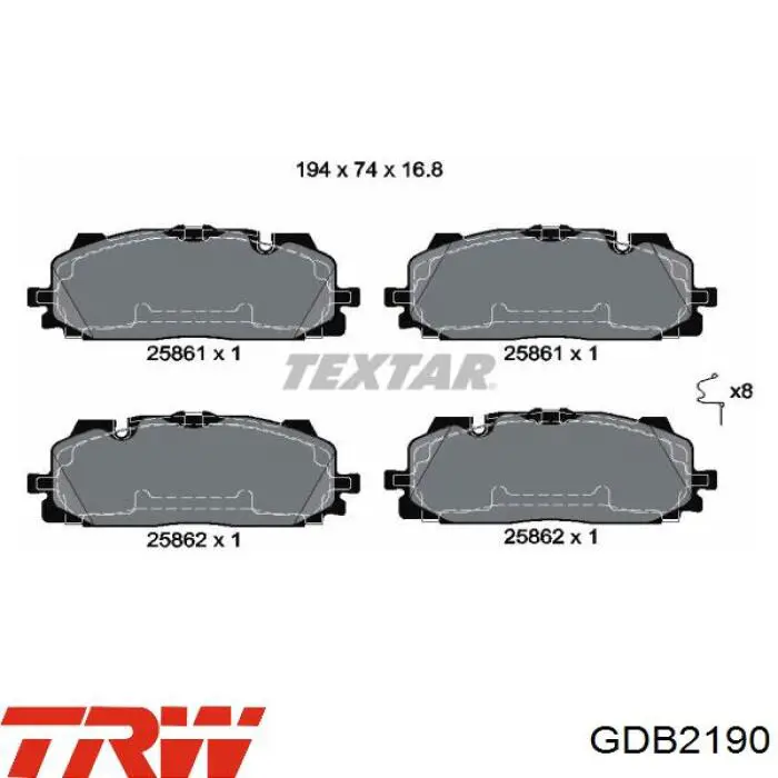 Гальмівні колодки TRW GDB2190 ціна, від 74.74 USD