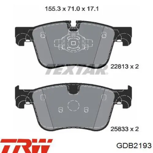 Передні тормозні колодки GDB2193 TRW
