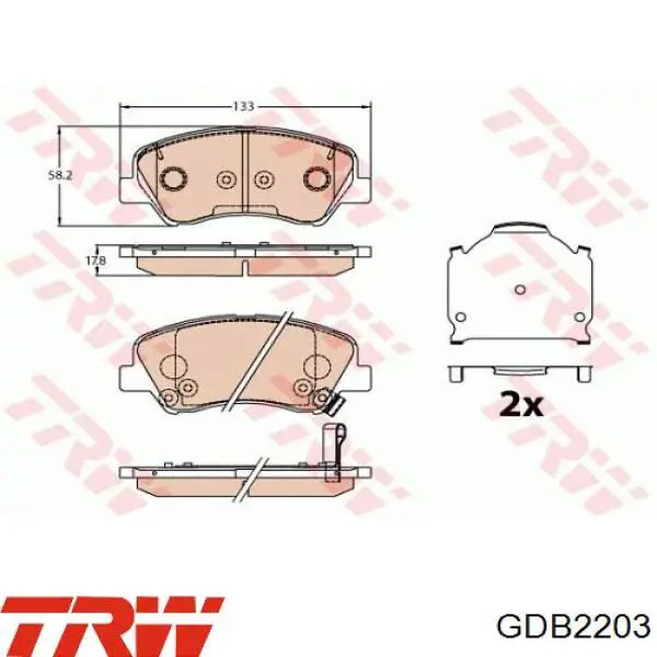 Передні тормозні колодки GDB2203 TRW