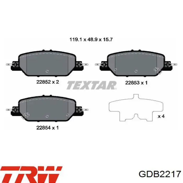 Задні гальмівні колодки TRW GDB2217 ціна, від 43.06 USD