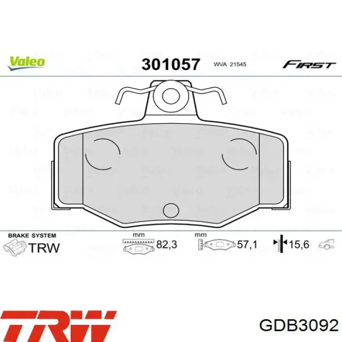 Задні гальмівні колодки GDB3092 TRW