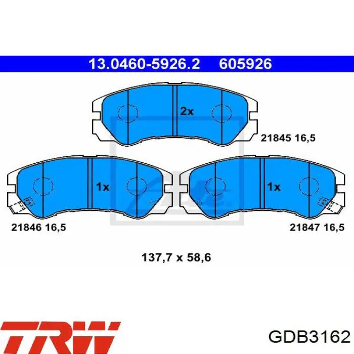 Купити GDB3162 TRW Колодки гальмівні передні, дискові