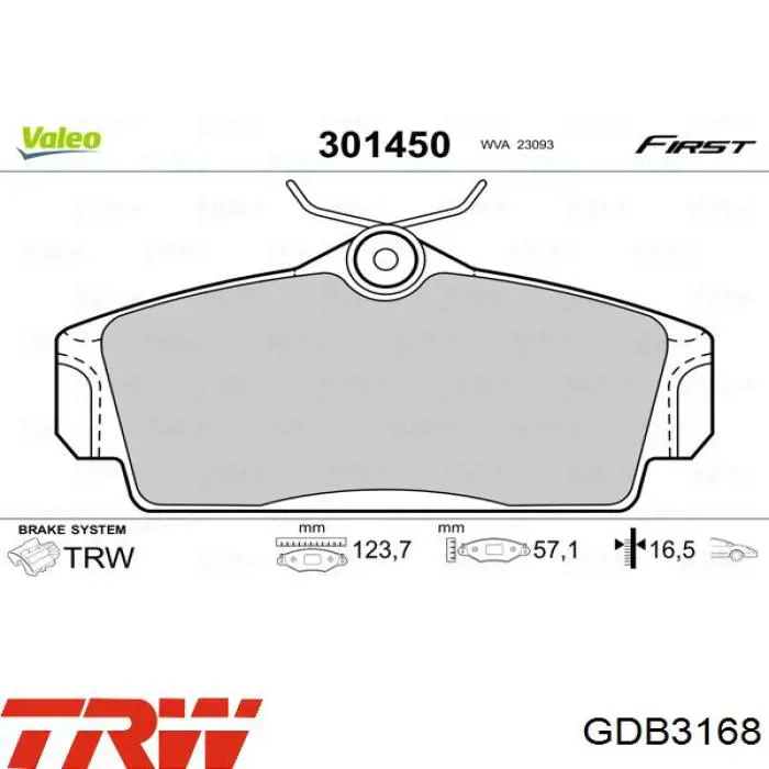 Передні тормозні колодки GDB3168 TRW