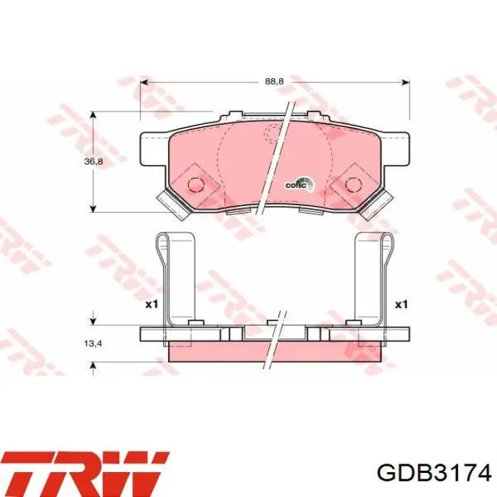Задні гальмівні колодки GDB3174 TRW