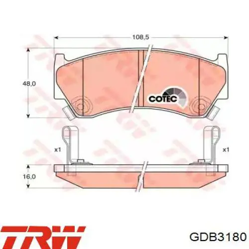 Гальмівні колодки TRW GDB3180 ціна, від 20.27 USD