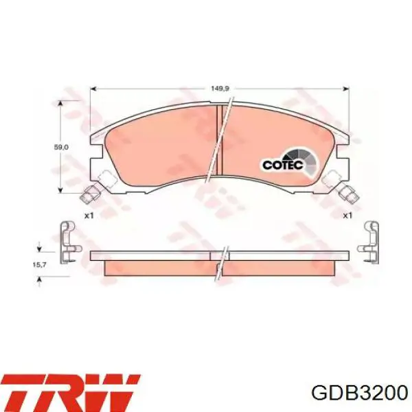 Передні тормозні колодки GDB3200 TRW