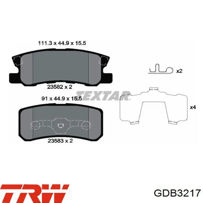 Передні тормозні колодки GDB3217 TRW