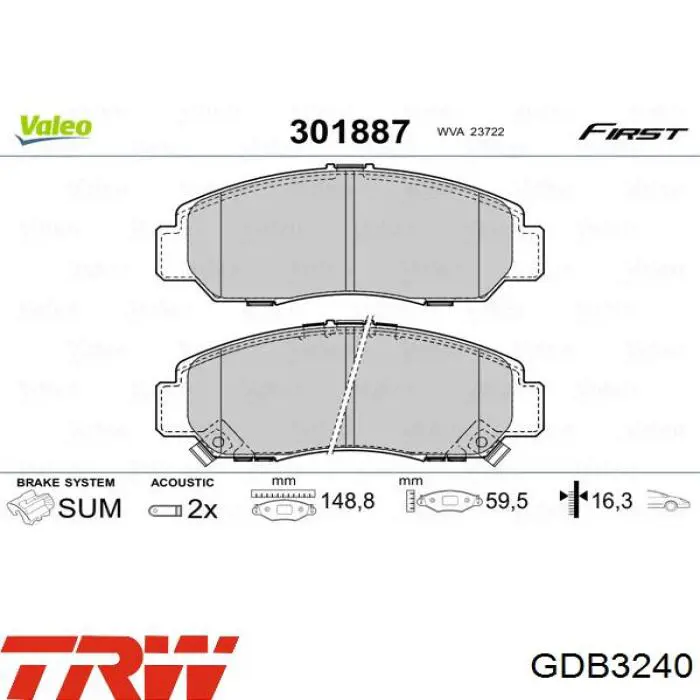 Передні тормозні колодки GDB3240 TRW