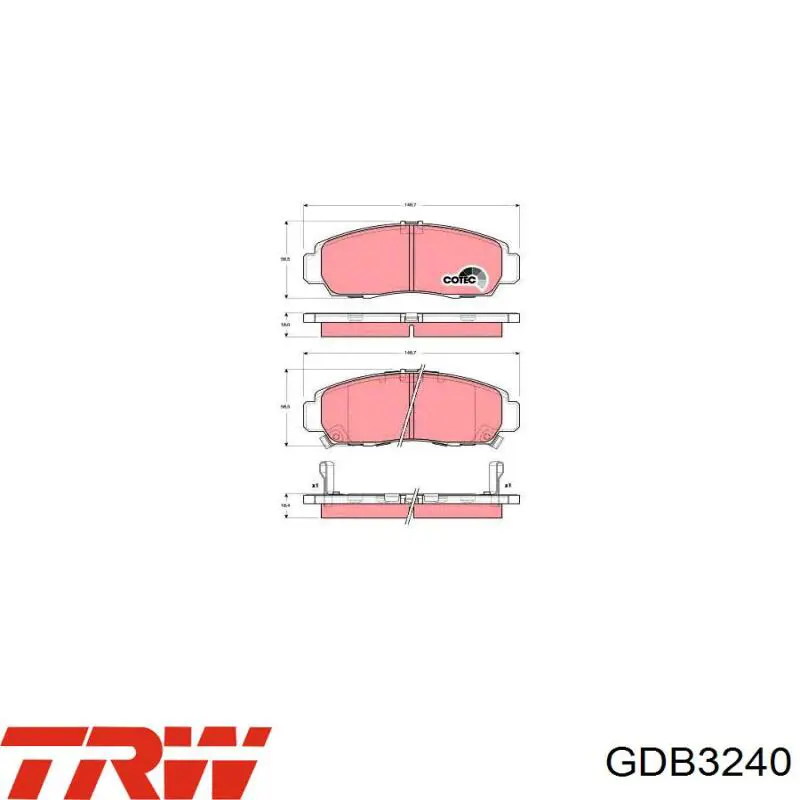 Купити GDB3240 TRW Колодки гальмівні передні, дискові