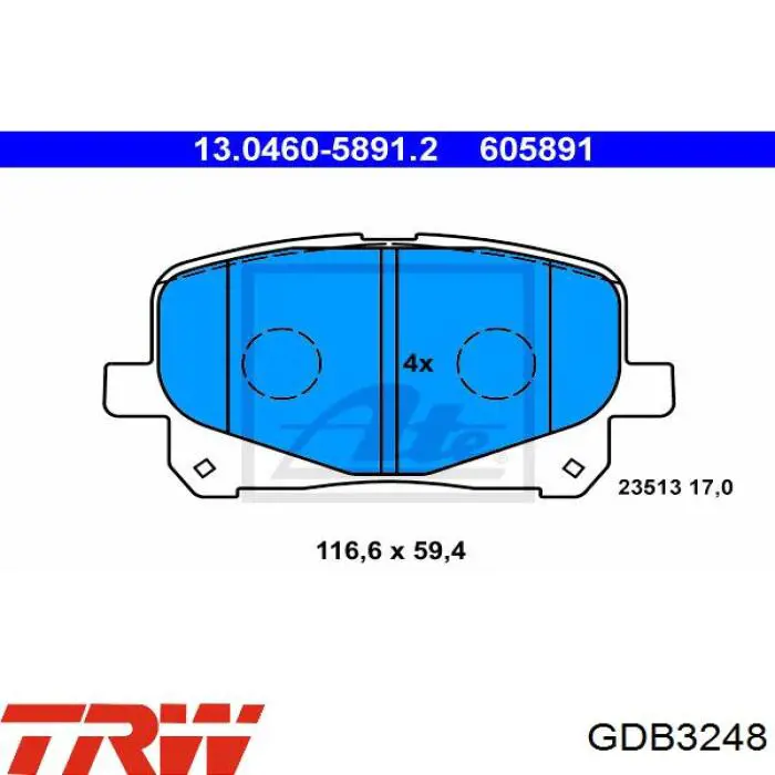 Купити GDB3248 TRW Колодки гальмівні передні, дискові