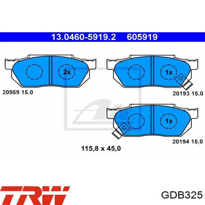 Гальмівні колодки TRW GDB325 ціна, від 13.33 USD