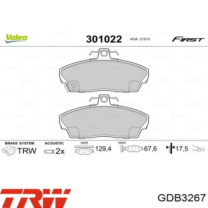 Купити GDB3267 TRW Колодки гальмівні передні, дискові